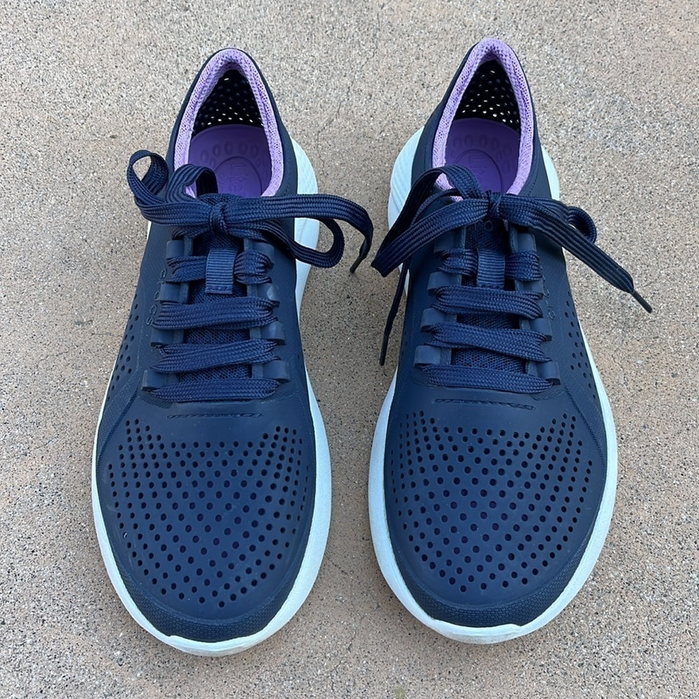 Crocs Lace Up Shoes Lite Ride Navy Blue Women’s Size 8 Sneakers Travel - Picture 2 of 10